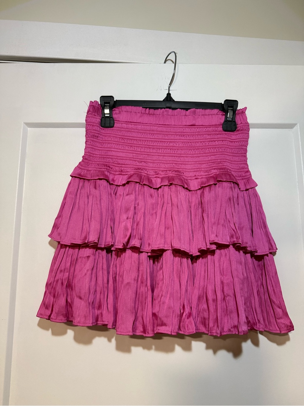 Smocked Tiered Mini Skirt in Hot Pink